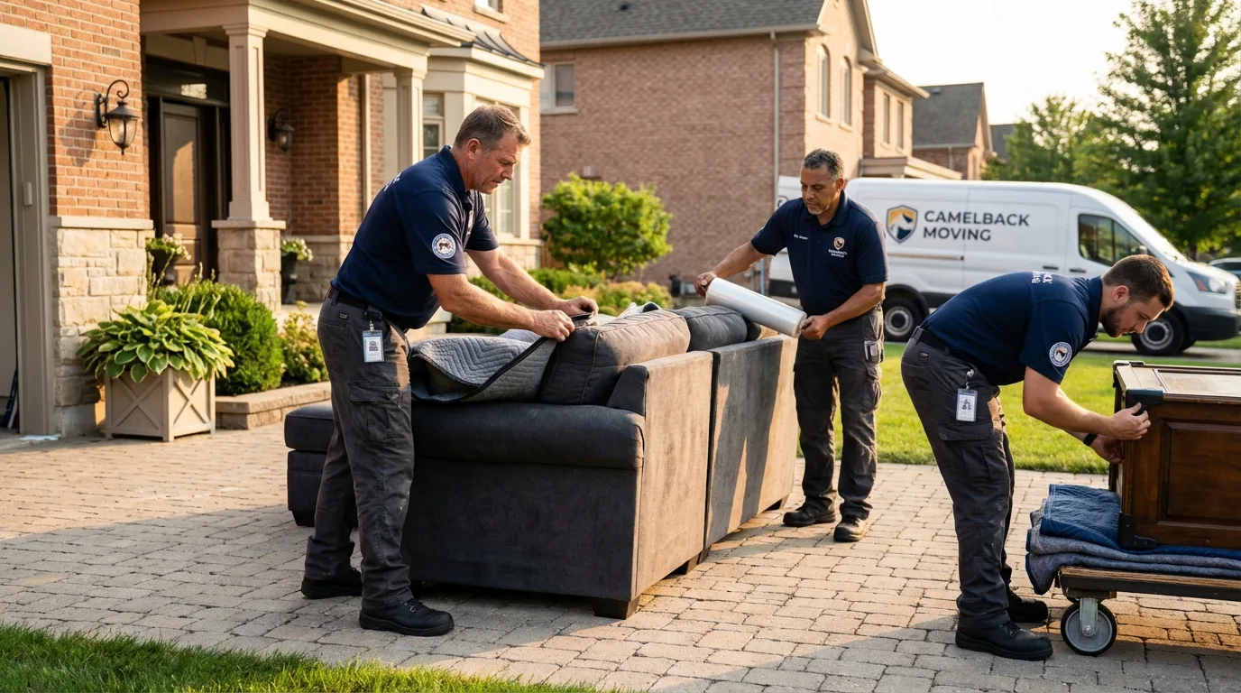 Large estate moving crew wrapping furniture in Westland, MI