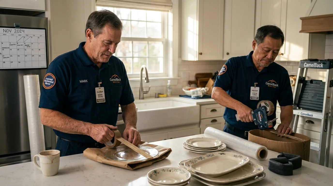 Professional crew packing kitchen dishware in Westland, MI